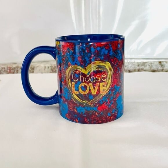 Penzeys Choose Love 12 Oz Ceramic Mug With Colorful Heart Design Large Handle - Picture 2 of 7